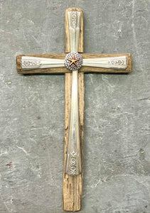 Cross made from Vintage Lobster Trap Wood w/Copper Starfish #0014