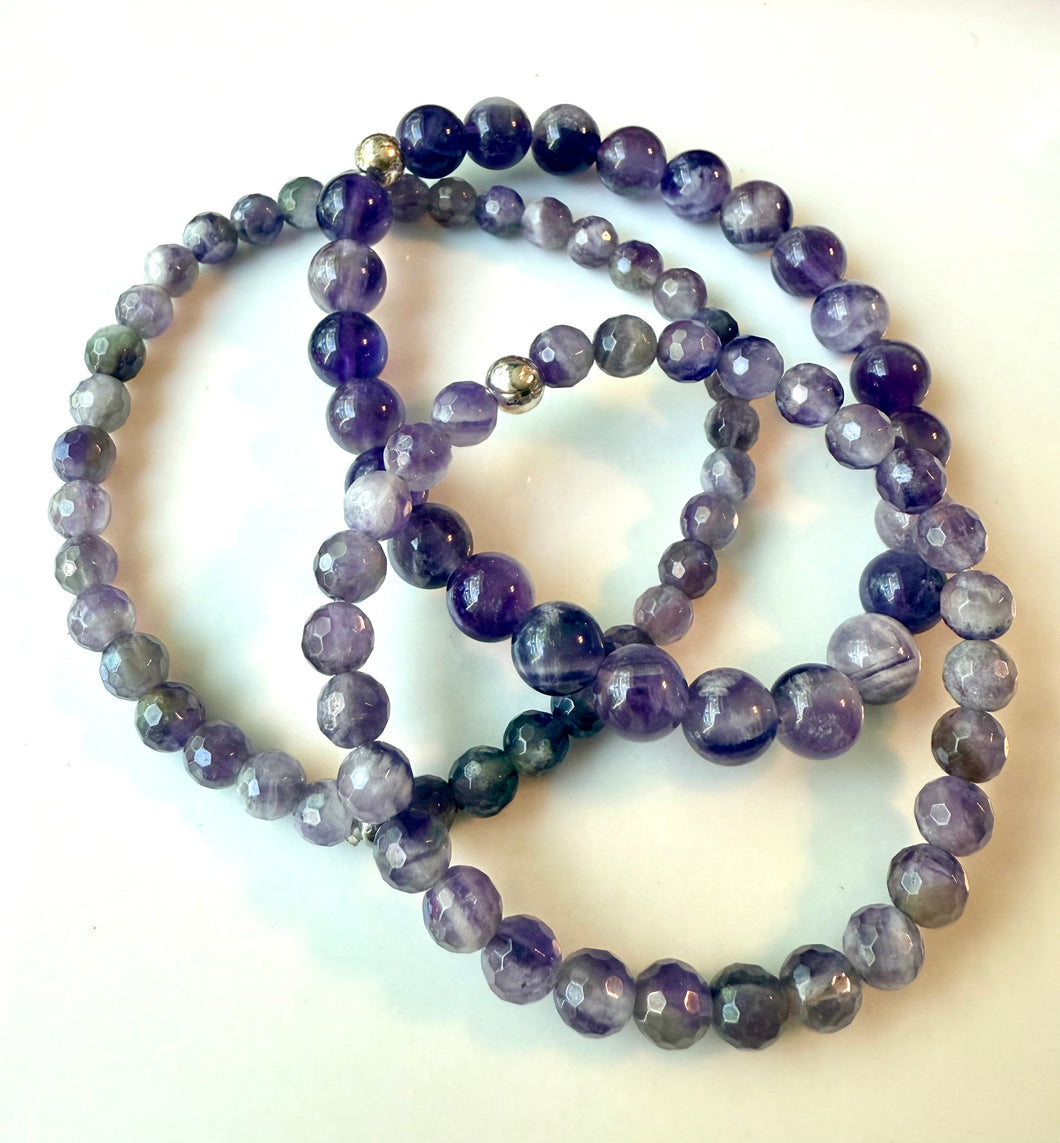 Chevron Amethyst Beaded Stretchy Bracelet 6mm & 8mm