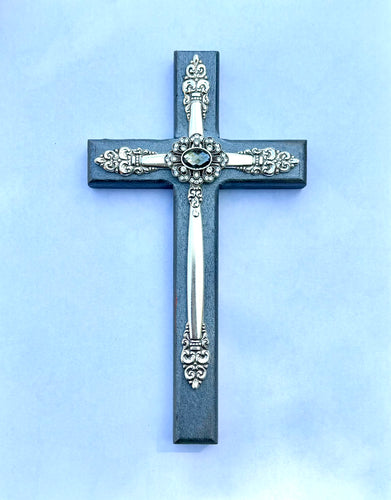 Spanish Crown Gray Sparkly Cross #28