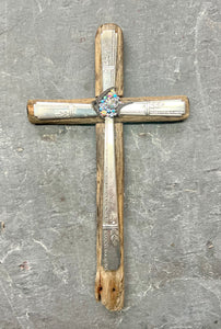 Cross made from Vintage Lobster Trap Wood w/Crystal Fish #0012