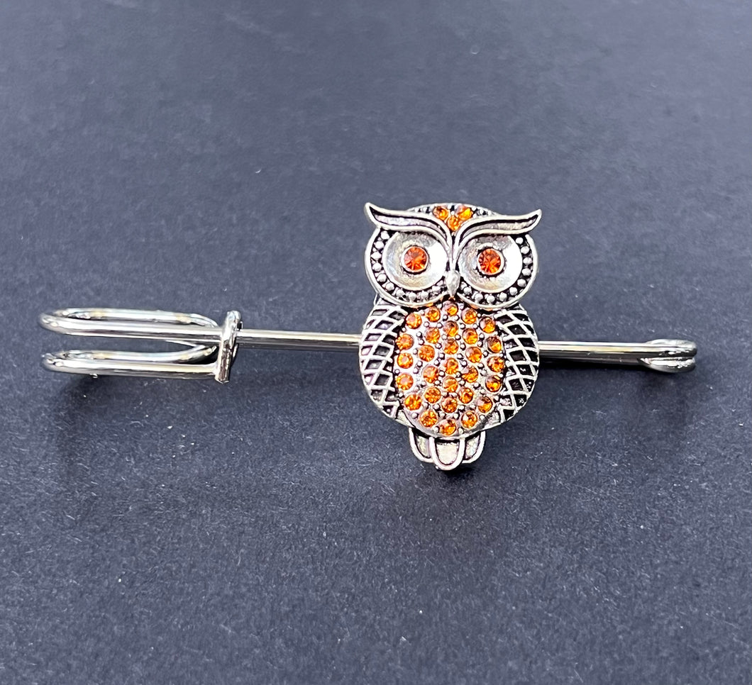 Amber Crystal Owl Pin