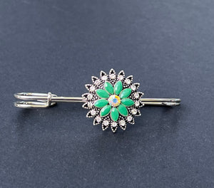 Green and Clear Crystal Flower Pin