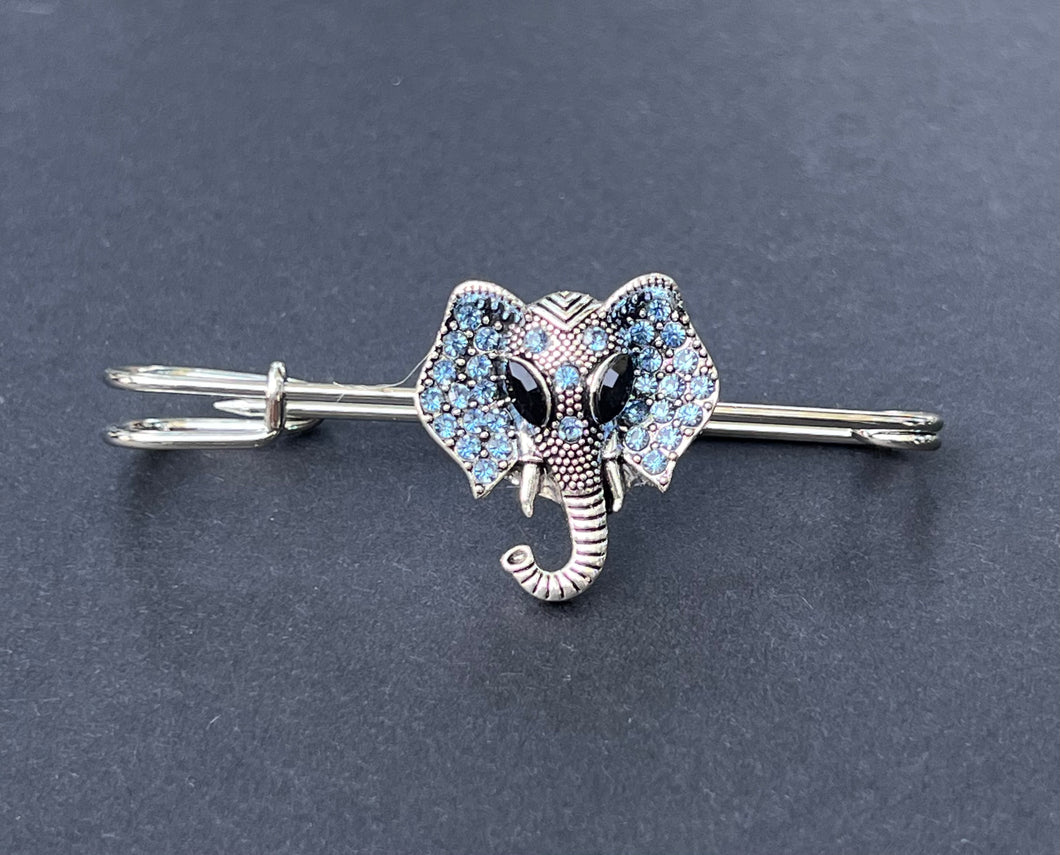 Blue Crystal Elephant Pin