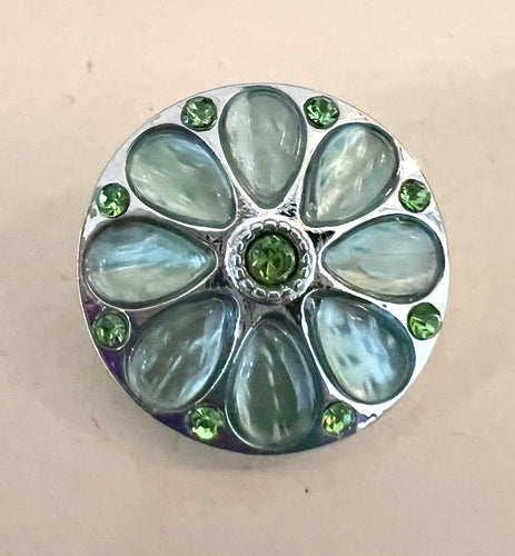 Pretty Green Crystal and Silver Flower Snap #83