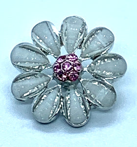 Gray Flower Snap with Pink Crystals