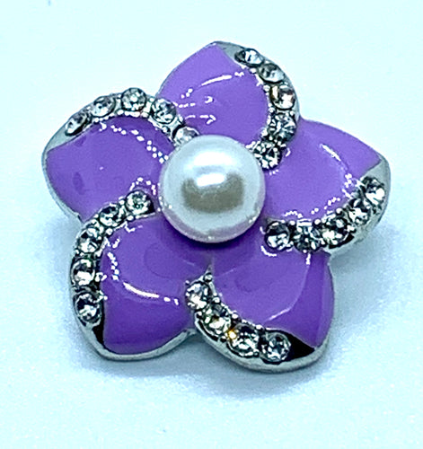 Purple Enamel Flower Snap with Crystals and a Pearl