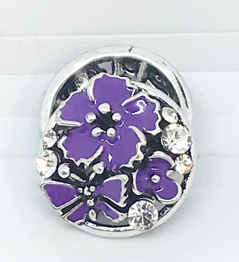 Purple Enamel Flower and Crystal Snap #77