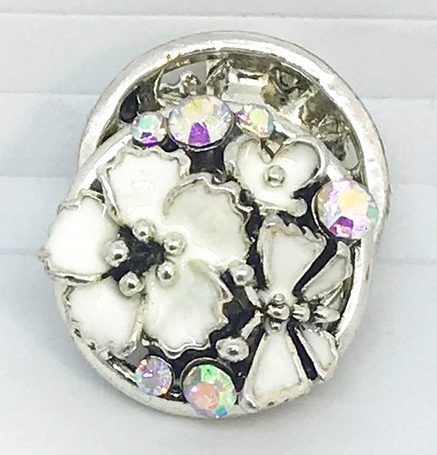 White Enamel and Crystal Floral Snap #75