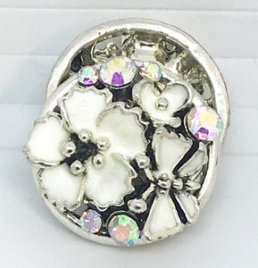 White Enamel and Crystal Floral Snap