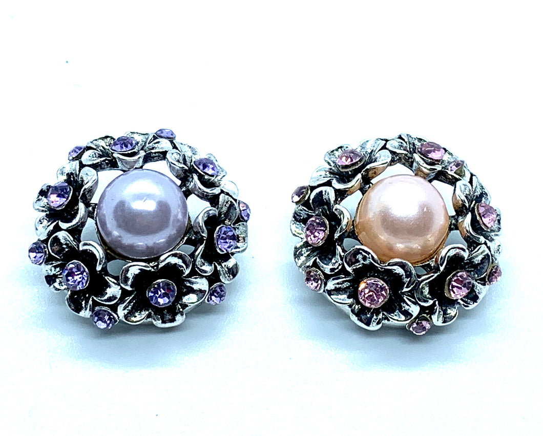 Pearl and Crystal Flower Snap, Pink or Lavender
