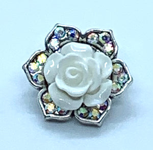 White Resin Rose On a crystal Flower Snap