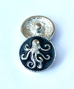 Black Enamel, Silver and Crystal Octopus Snap