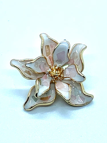 Enamel Pink and Gold Funky Flower