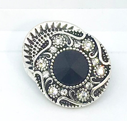 Round Black and Clear Crystal Snap