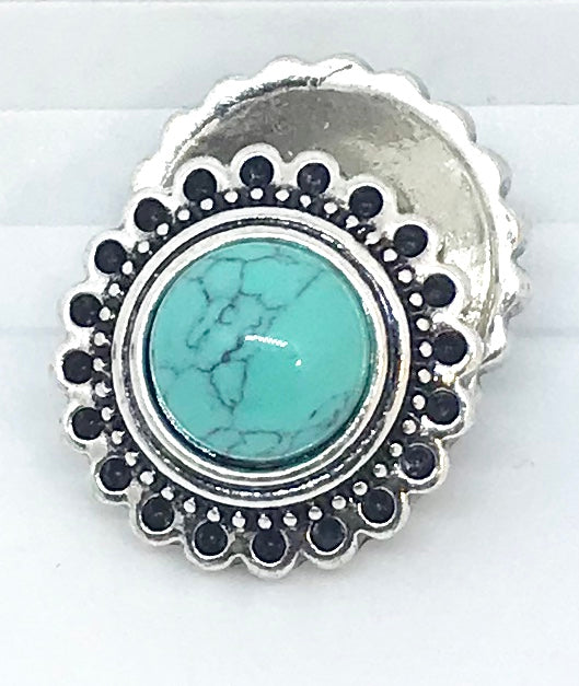 Round Turquoise and Silver Flower Snap