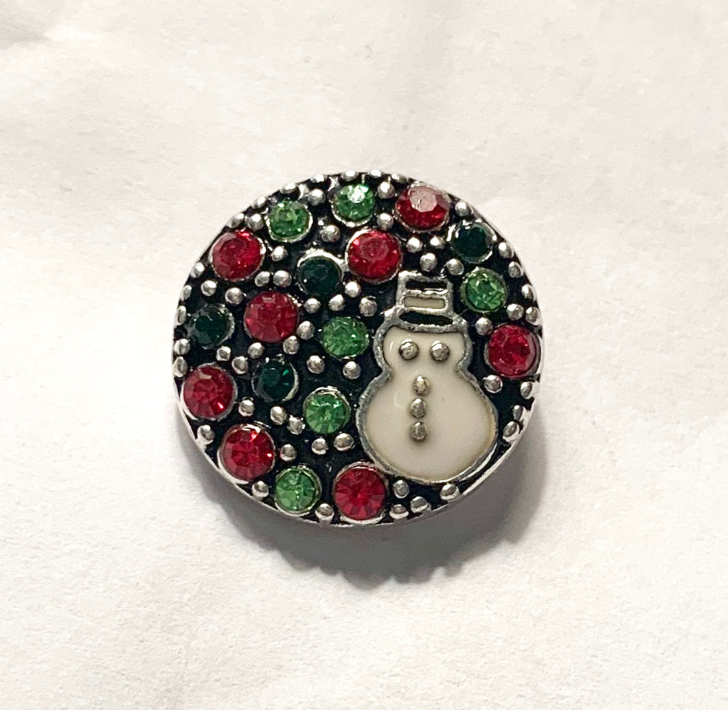 Red, Green Crystal with White Enamel Snow Man Snap