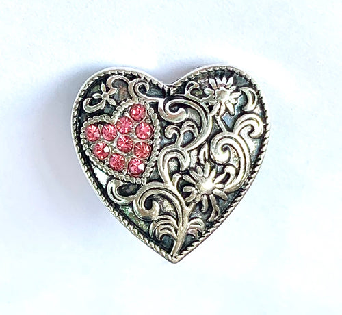 Pink Crystal and Silver Swirl Heart