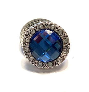 Round Blue and Clear Crystal Snap