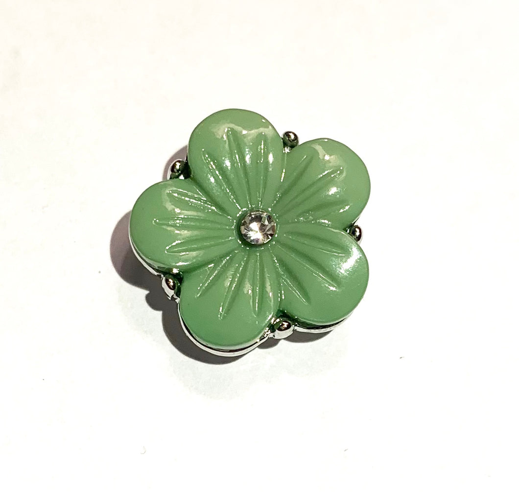 Green Flower with Clear Crystal Snap